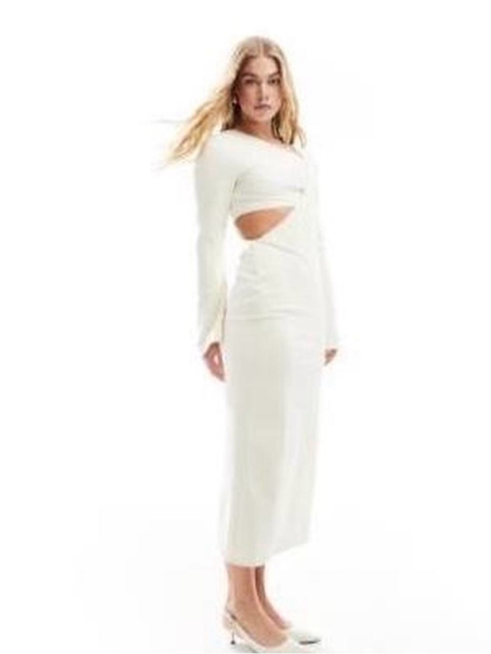 NWT Pretty Lavish Women’s Cream Cutout Long-Sleeve Midi Dress